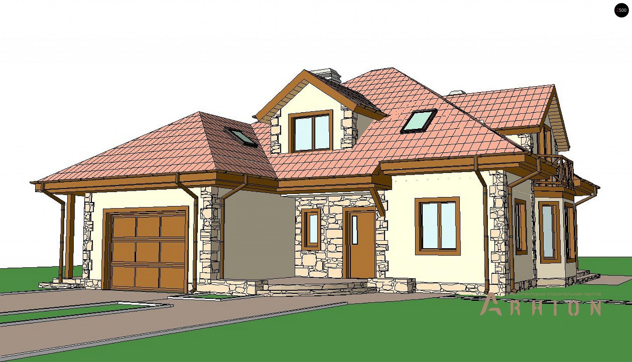3. Проект одноэтажного дома в европейском стиле с четырехскатной, Z58 z blk, площадью - 243 кв c мансардой, терассой, гаражом, эркером